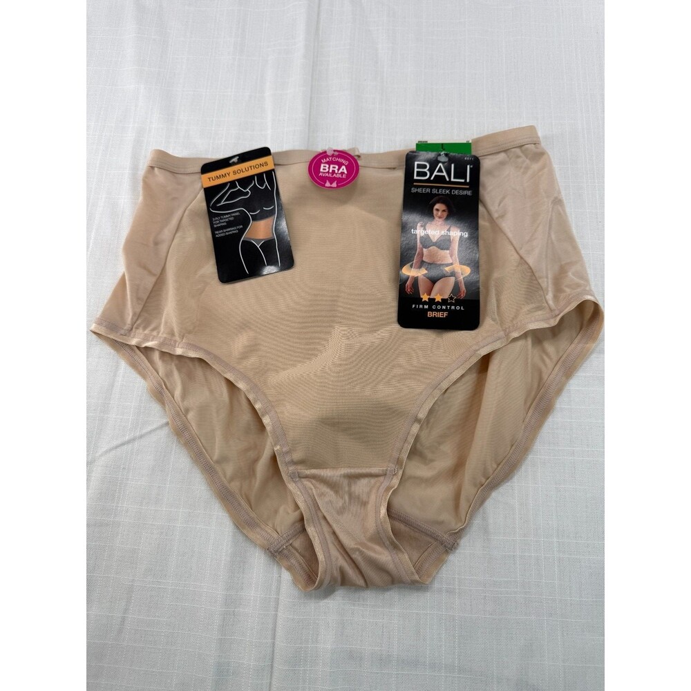 Bali Sheer Sleek Desire Firm Control Brief Large Nude 6571 Shapewear NWT